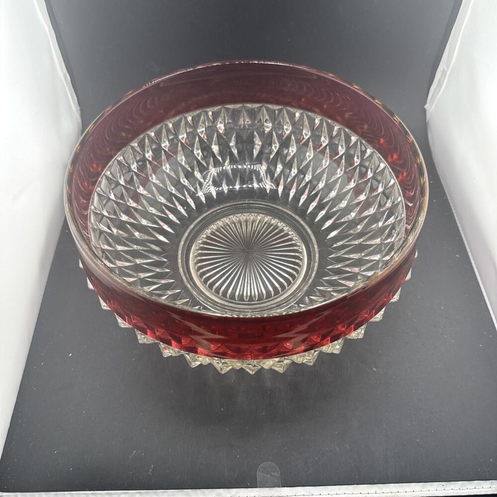 Vintage Colony Whitehall Ruby Flash Serving Bowl Indiana Glass Cubist Pattern